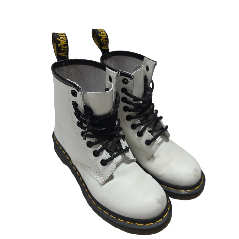 Dr. Martens 1460 W Boots Womens Size 5 White Leather 8-Eye Combat Boots